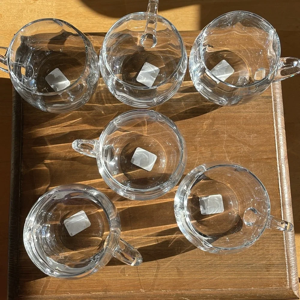 New (6) Crate & Barrel Krosno Crystal Optic Punch Cups Mugs 264-342 Set of 6